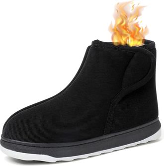 Generic Men Warm Fur Lined Shoes Womens Winter Snow Boots Non-Slip Slip on Slippers Outdoor Indoor Comfortable Diabetic Sneakers for Elderly Women Black 5.5