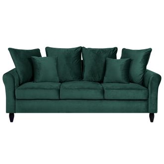 Beliani Beliani - Sof&aacute; De Terciopelo Verde Oscuro De Madera Maciza De 3 Plazas Cojines Adicionales Bornholm