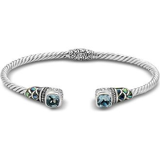 Samuel B. Cushion Cut Blue Topaz & Abalone Cuff Bracelet in Blue/Green at Nordstrom Rack