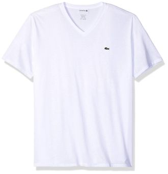 Lacoste Mens Short Sleeve V-Neck Pima Jersey T-Shirt In White