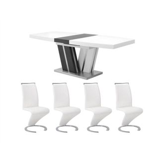 Vente-Unique Set tavolo noami + 4 sedie twizy Bianco e grigio