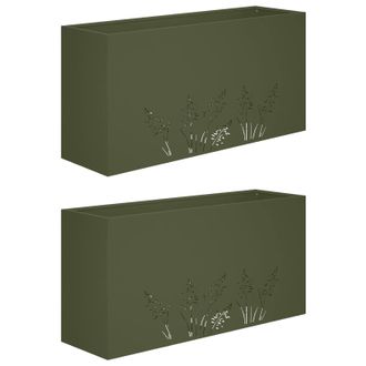 vidaXL Macetero De Jard&iacute;n 2 Uds. Verde Oliva 100 X 20 X 49 Cm Vidaxl