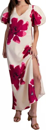 Glam Painted Flower Maxi Dress In White