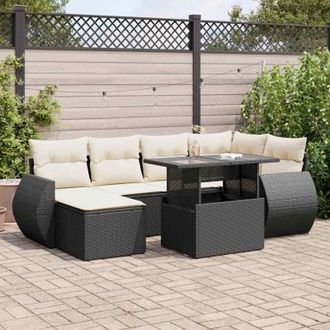 vidaXL Set De Sof&aacute;s De Jard&iacute;n 7 Pzas Con Cojines Rat&aacute;n Sint&eacute;tico Negro Vidaxl