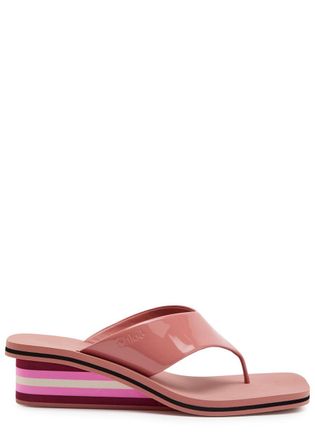 Chlo&eacute; Swimming Cool 45 Patent Leather Wedge Sandals - Pink - 39 (IT39/ UK6)