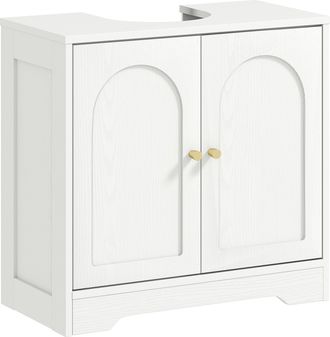 OEM Mueble Bajo Lavabo Con 2 Puertas Con Dise&ntilde;o De Arco Estante Ajustable Tiradores Dorados 60x30x65 Cm Blanco