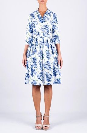 Samantha Sung Pleated Stretch Audrey Shirtdress in Lilac Bunch at Nordstrom, Size 16