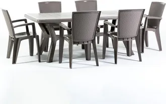 Siediti Fuori e Dentro Conjunto de jard&iacute;n en resina mesa rectangular + 6 sillas gris t&oacute;rtola