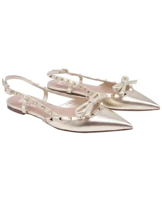 Valentino Womens Leather Rockstud Bow Slingback Ballet Flat (Authentic Pre- Loved)