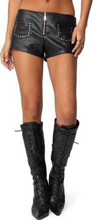 Edikted Studded Faux Leather Micro Shorts in Black at Nordstrom, Size X-Small
