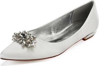 Generic Womens Satin Slip-On Pointy Toe Bridal Satin Wedding Shoes Flat Formal Evening Prom Party Dress Shoes 2Cm,Ivory,10 UK