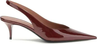 Amina Muaddi Bordeaux Calf Leather Bos Taurus Mid Heel Womens Pumps