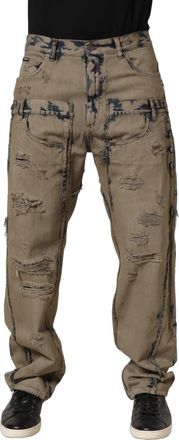 Dolce & Gabbana Beige Bleached Deconstructed Men Denim Jeans Cotton Clothing