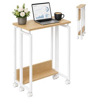 Relaxdays Relaxdays Escritorio Abatible Con 6 Ruedas (2 Con Freno), Ahorra Espacio, 75&times;60&times;50 Cm, Melamina Blanco Natural