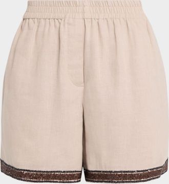 Brunello Cucinelli Paillette Embroidered Linen Bermuda Shorts