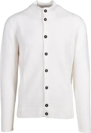 KANGRA White Merino Wool Mock Neck Cardigan
