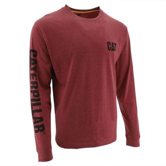 CAT Caterpillar Mens Trademark Banner Long Sleeve Tee Shirts with Center Back Neck Wire Management Loop and Cat Logo T, Brick Heather, S