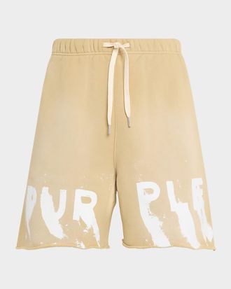 Purple Men & apos;s Painted Logo Fleece Shorts