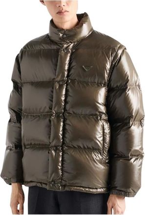 Prada Jassen, Heren, Groen, M, Nylon, Medium-weight Re-Nylon gewatteerd jack