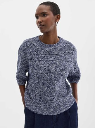 Contemporaine Womens Two-tone openwork boxy-fit sweater