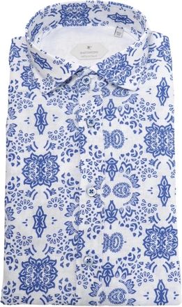 Bastoncino Slim Fit Linnen en Katoen Bedrukte Overhemd B2119 - Heren - Casual Overhemden - Blauw - 2XL - Katoen - Overhemden