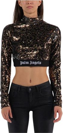Palm Angels Sequin Logo Tape Long Sleeve Shirt - Dames - Longsleeves - Veelkleurig - XS - Pailletten - Tops