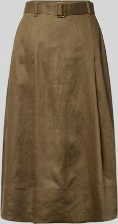 Tommy Hilfiger Midi-Rock aus reinem Leinen in Oliv, Gr&ouml;&szlig;e 38