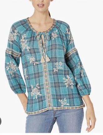 Johnny Was Sophia Peasant Top In Plaid