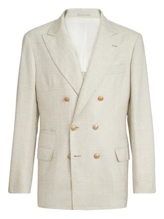 Brunello Cucinelli Blazer met Prince of Wales patroon en dubbele rij knopen - Beige