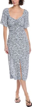 Ganni Ganni Printed Crepe Gathered U-Neck Midi Dress