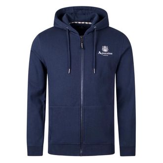 Aquascutum Mens Active Small Logo Full-Zip Navy Blue Hoodie Cotton - Size Small