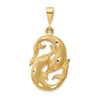 Diamond2Deal 14k Yellow Gold Satin Diamond-cut Pisces Zodiac Charm