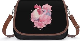 Generic Rooster Flamingos Love Heart Leather Crossbody Bags for Women Messenger Handbag Purse Shoulder Bag