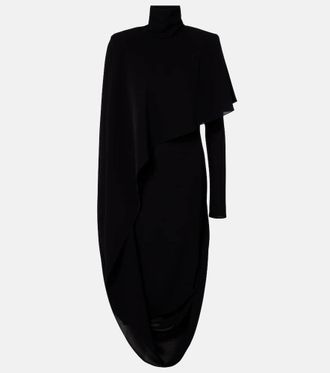 MUGLER Asymmetric caped cr&ecirc;pe midi dress