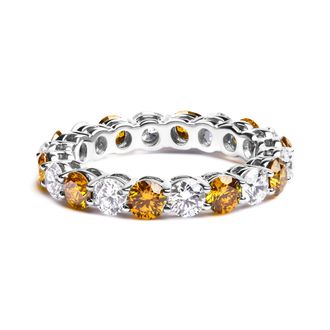 House of Brilliance 14K White Gold 3.00 Cttw Alternating White and Yellow Lab-Grown Diamond Eternity Band Ring