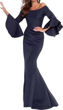 Jovani Off-The-Shoulder Evening Dress In Navy