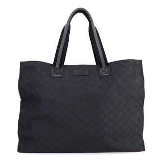 Gucci Black Nylon Leather Handbag Tote Bag (Pre-Owned)