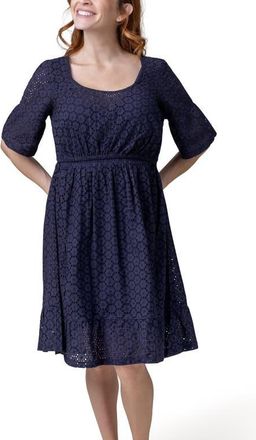 Kindred Bravely Dahlia Eyelet Maternity & Nursing Dress in Navy at Nordstrom, Size X-Large