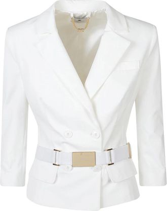 Elisabetta Franchi Technische Bi-elastische Stoffen Blazer - Dames - Blazers - Wit - M - Leer - Jassen