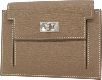 Herm&egrave;s Etoupe Gray Chevre Myzore Leather Coin Purse/Coin Case (Pre-Owned)