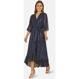 Yumi Sequin Midi Wrap Dress in Navy at Nordstrom, Size 10