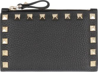 Valentino Garavani Rockstud Grainy Calfskin Kaarthouder Met Rits - Dames - Portefeuilles - Zwart - ONE Size - Leer - Accessoires