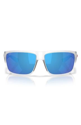 Costa Flyline 64mm Oversize Polarized Mirrored Rectangular Sunglasses in Matte Clear/Blue Mirror 580G at Nordstrom