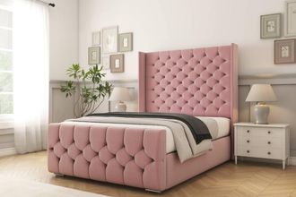 Comfort Beds Monte Carlo Plush Bed Frame With Mattress-50 Upholstered Wingback in Pink | Size: Single