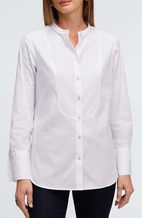 Foxcroft Kris Tux Bib Cotton Button-Up Shirt in White at Nordstrom, Size X-Large