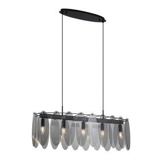 QAZQA Dise&ntilde;o L&aacute;mpara Colgante De Dise&ntilde;o Negra Con Cristal Ahumado Ovalado De 5 Luces - Mochan Vidrio /acero Ovalada Adecuado Para Led Max. 5 X 10 Watt - Qaz