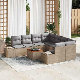 vidaXL Vidaxl - Conjunto De Sof&aacute; De Jard&iacute;n Con Coj&iacute;n 9 Pcs Beige Polirat&aacute;n