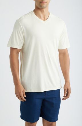 Tommy Bahama Bay Stripe IslandZone V-Neck Performance T-Shirt in Vanilla Ice at Nordstrom, Size Xxx-Large