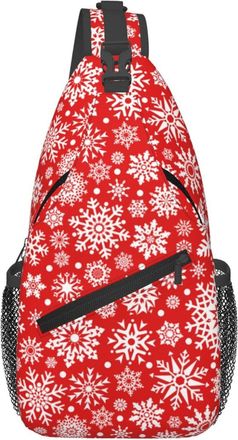 Generic Snowflakes Christmas Red Crossbody Bag With Zipper Sling Bag Lightweight Backpack For Women Casual Camping