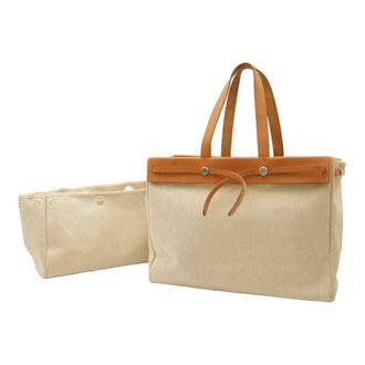 Herm&egrave;s Light Brown Natural Toile H Shoulder Bag Tote Bag (Pre-Owned)